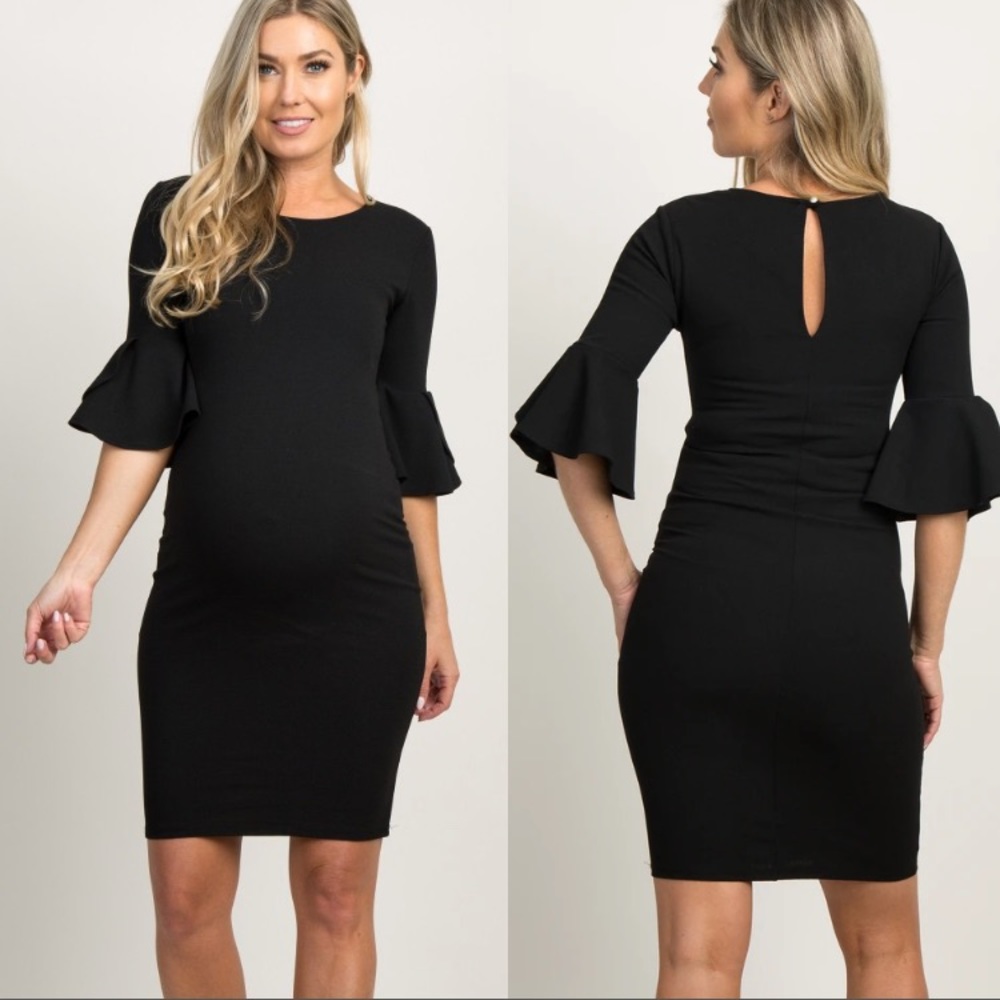 🎉HP PinkBlush Black Ruffle Sleeve Maternity Dress